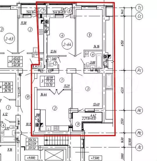 3-к. квартира, 81м, 4/9эт. - Фото 1