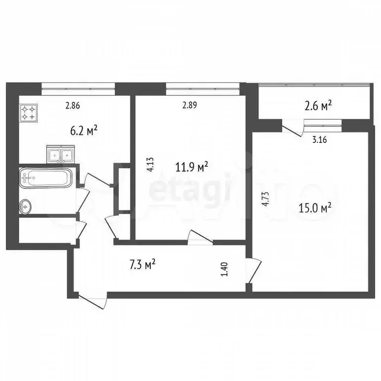 2-к. квартира, 43,8 м, 7/9 эт. - Фото 0