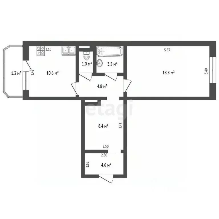 1-к кв. Омская область, Омск ул. Завертяева, 16 (52.4 м) - Фото 2