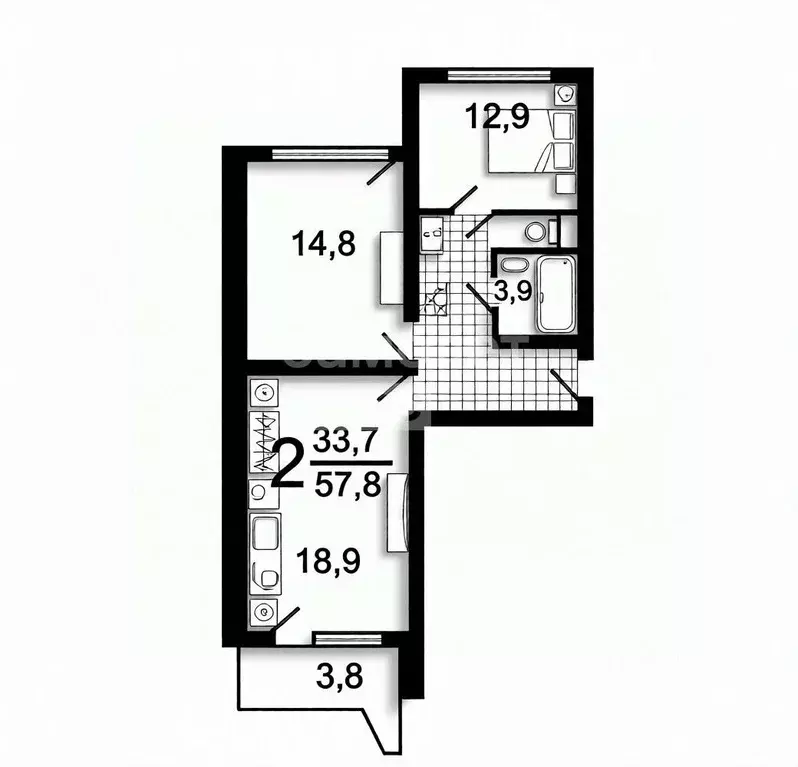 2-к кв. Москва Осенний бул., 10К1 (57.8 м) - Фото 2