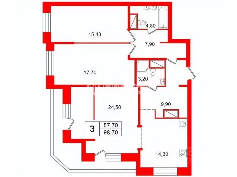 3-к кв. Санкт-Петербург ул. Среднерогатская, 9 (98.7 м) - Фото 2