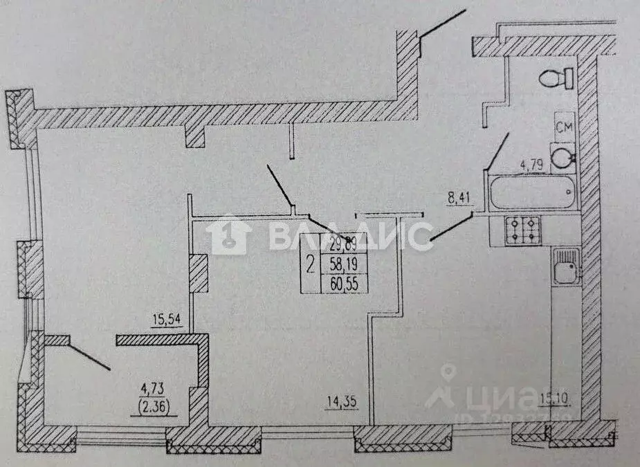 2-к кв. Пензенская область, Пенза ул. Измайлова, 46 (61.0 м) - Фото 2