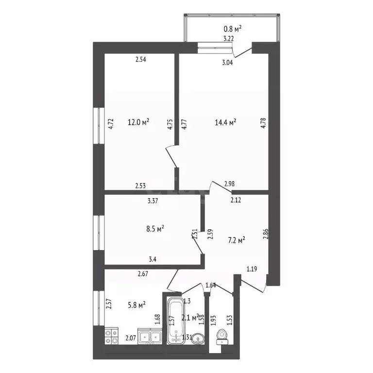 3-к кв. Тамбовская область, Тамбов ул. Жуковского, 1Б (51.4 м) - Фото 2