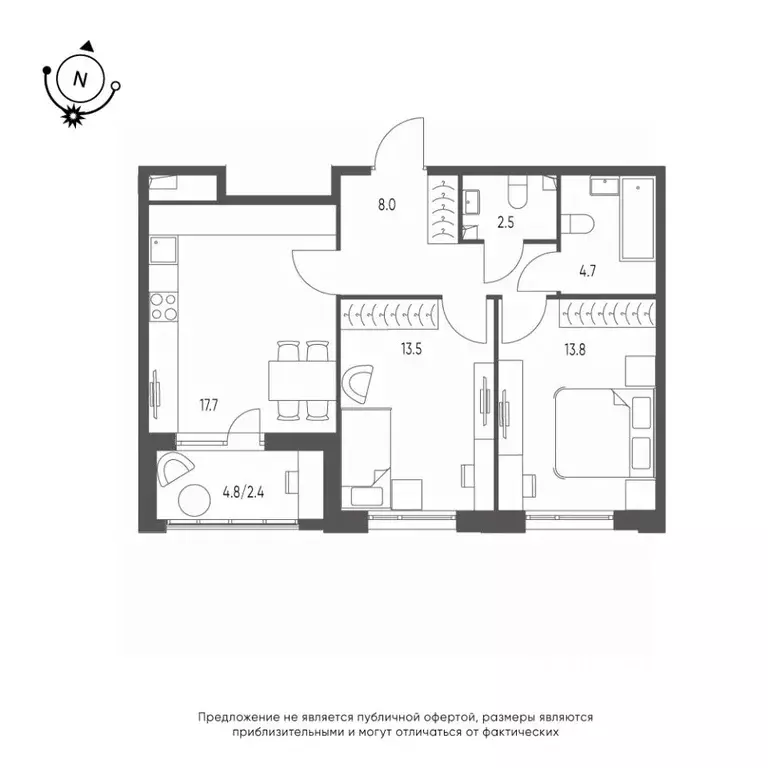 2-к кв. Омская область, Омск Зеленая река мкр, 14 (62.6 м) - Фото 0