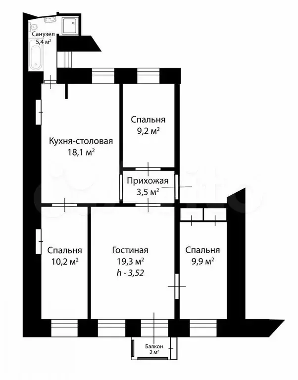 4-к. квартира, 80 м, 2/3 эт. - Фото 0