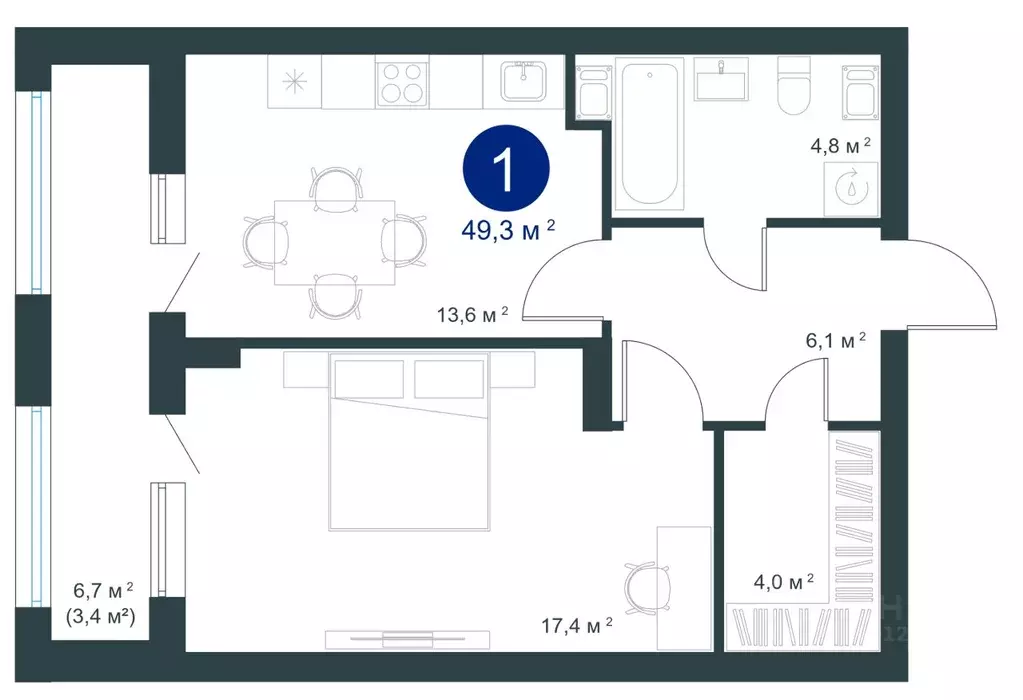 1-к кв. Воронежская область, Воронеж ул. Ворошилова, 19 (49.3 м) - Фото 1