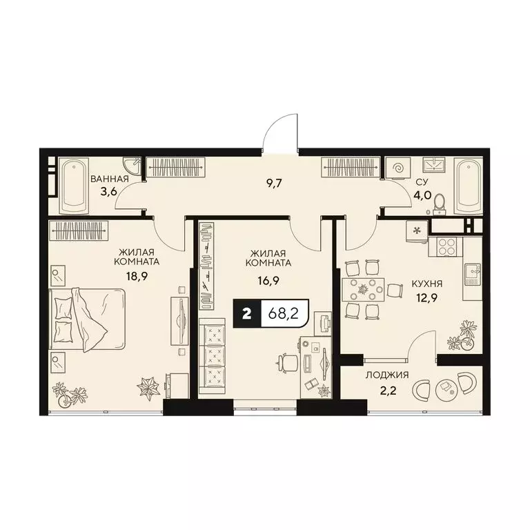 2-комнатная квартира: Анапа, Анапское шоссе, 18к2 (68.2 м) - Фото 0