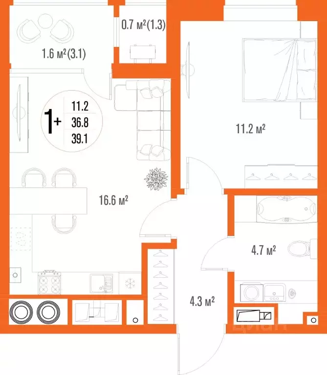1-к кв. Астраханская область, Астрахань ул. Трофимова (39.1 м) - Фото 2