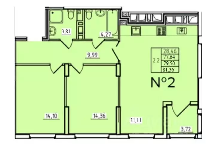 2-к кв. Тульская область, Тула пер. Шевченко, 5 (79.55 м) - Фото 1