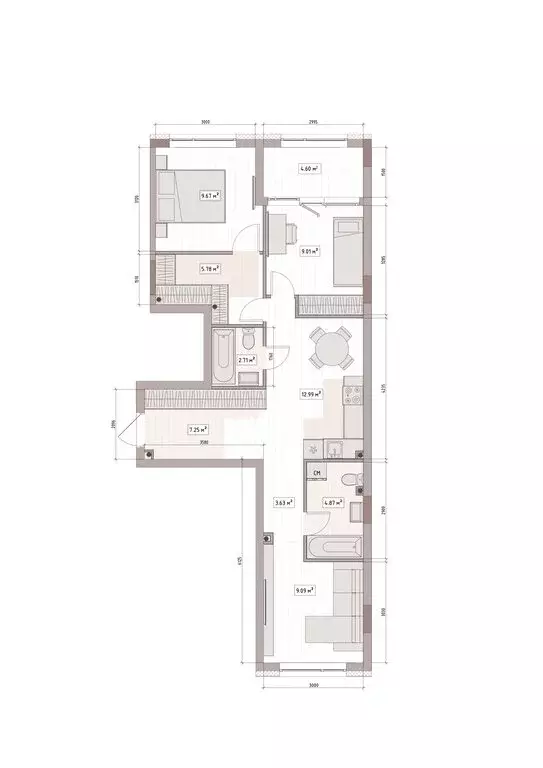 3-комнатная квартира: Кемерово, улица Терешковой, 39А (69.9 м) - Фото 2