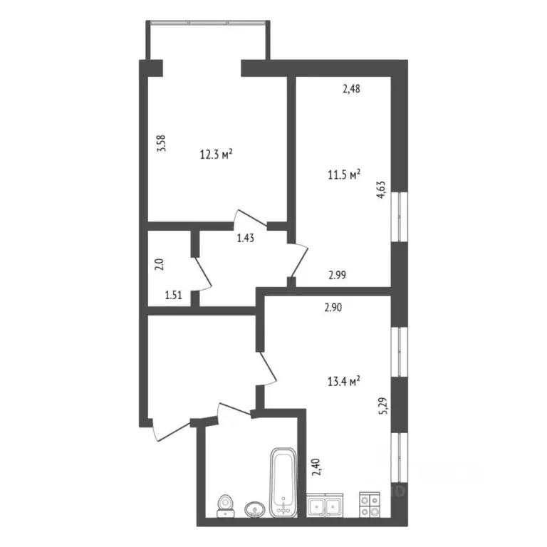 2-к кв. Тюменская область, Тюмень ул. Малыгина, 71 (50.6 м) - Фото 1