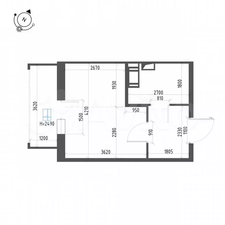 Квартира-студия, 23,3 м, 4/12 эт. - Фото 1