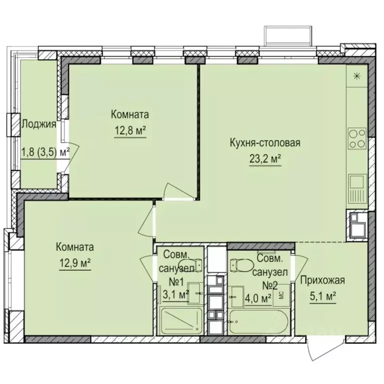 2-к кв. Удмуртия, Ижевск Восток СНТ, 112 (62.9 м) - Фото 1