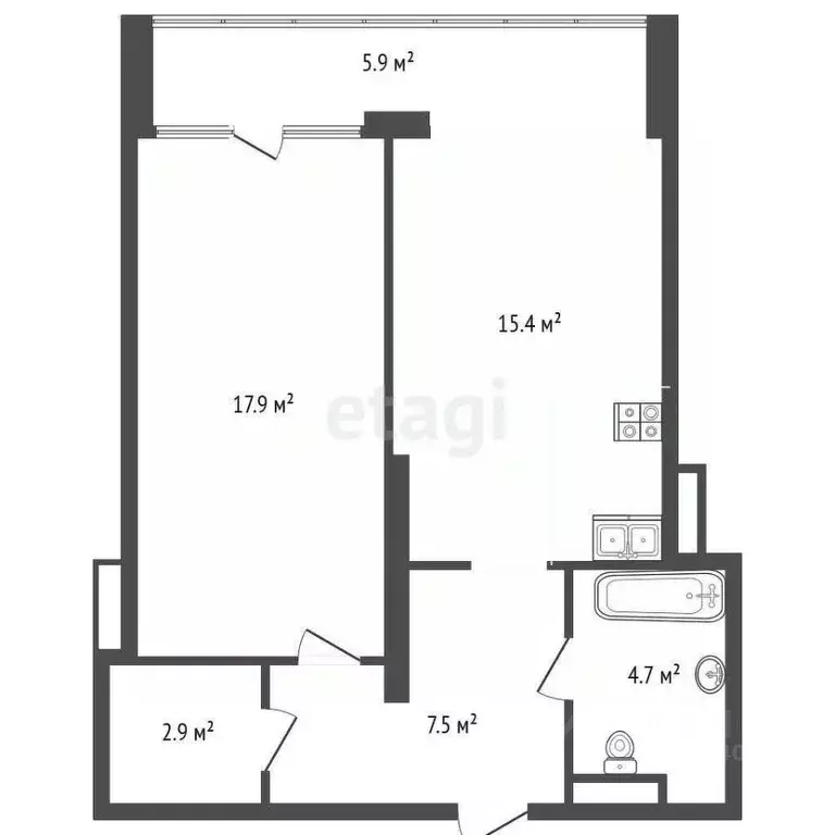 1-к кв. Тюменская область, Тюмень ул. Мельникайте, 32к2 (48.4 м) - Фото 1