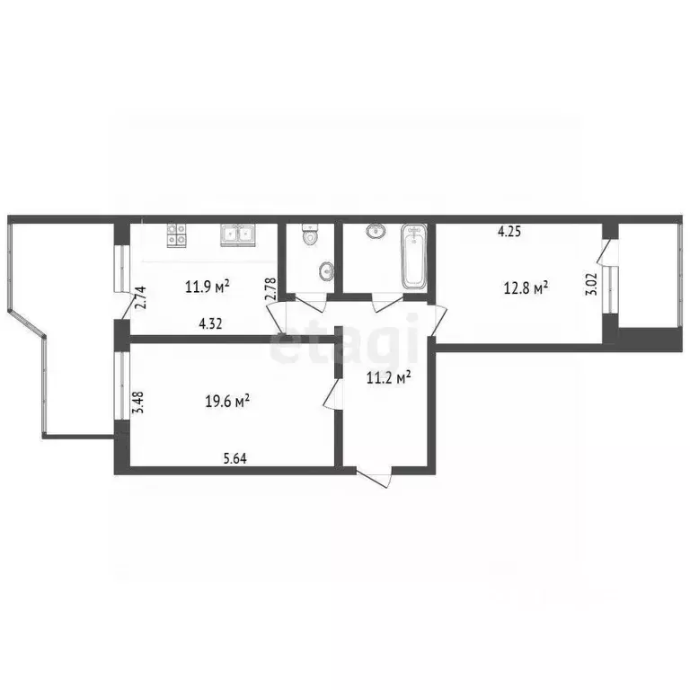 2-к кв. Вологодская область, Вологда ул. Гагарина, 2ак1 (61.3 м) - Фото 2