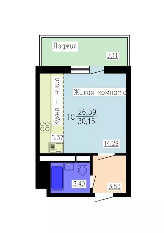 Студия Воронежская область, Воронеж Гвардейский пер., 21 (30.15 м) - Фото 0