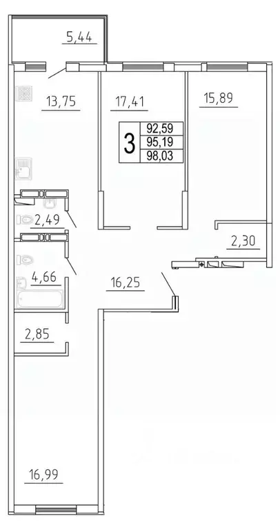 3-к кв. Самарская область, Самара ул. Дыбенко, 5 (98.08 м) - Фото 1