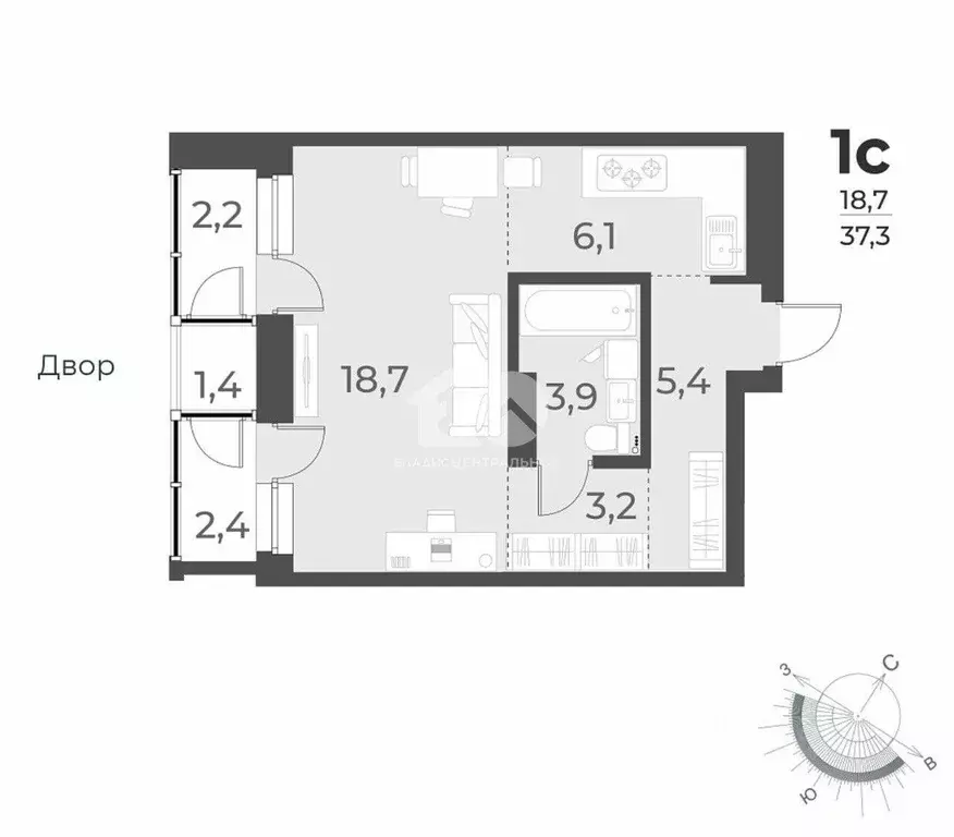 Студия Новосибирская область, Новосибирск ул. Аэропорт, 49/1 (37.3 м) - Фото 2
