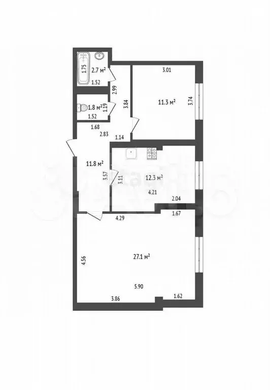 2-к. квартира, 67 м, 4/5 эт. - Фото 1