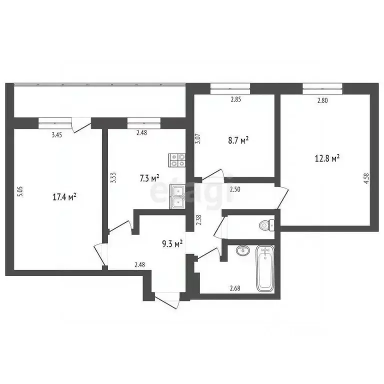 3-к кв. Орловская область, Орел Паровозная ул., 69 (67.0 м) - Фото 2