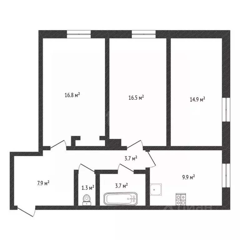 3-к кв. Нижегородская область, Нижний Новгород ул. Чаадаева, 19 (75.4 ... - Фото 2