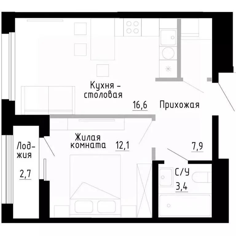 1-к кв. Приморский край, Владивосток 7Я жилой комплекс (41.4 м) - Фото 0
