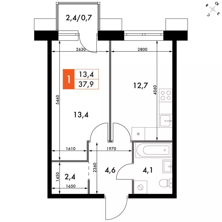1-комнатная квартира: Владивосток, ЖК Флагман (37.9 м) - Фото 1