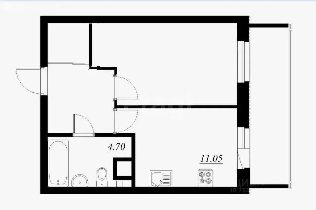 1-комнатная квартира: Казань, улица Родины, 24В (35.3 м) - Фото 0