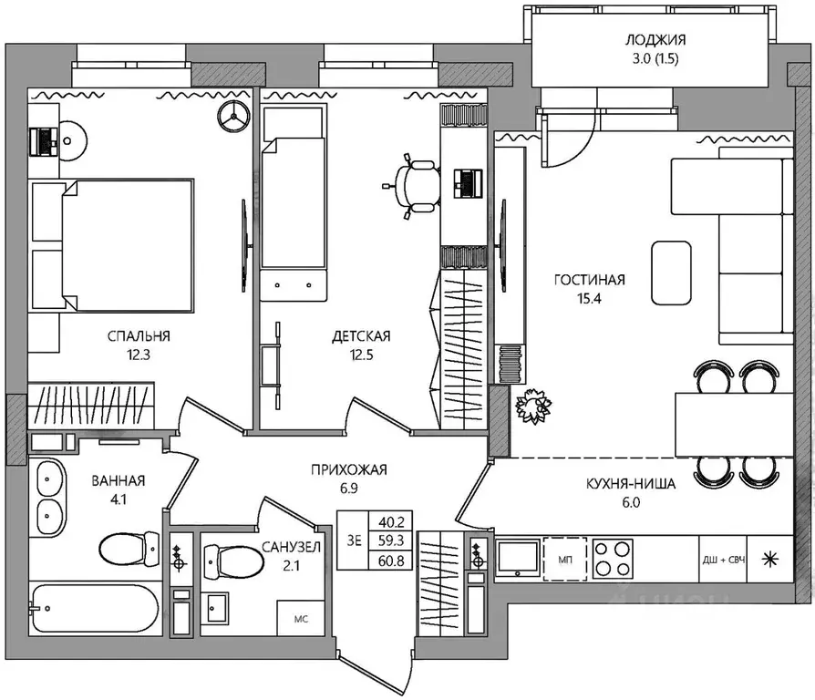 3-к кв. Пермский край, Пермь ул. Капитана Гастелло, 15 (60.8 м) - Фото 1