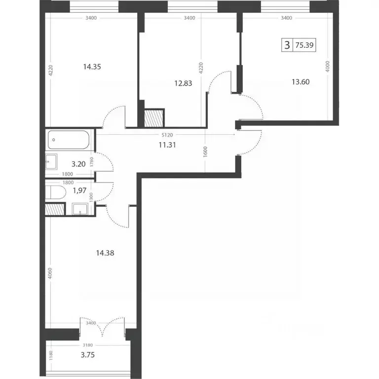 3-к кв. Тверская область, Тверь Южный мкр,  (75.39 м) - Фото 2