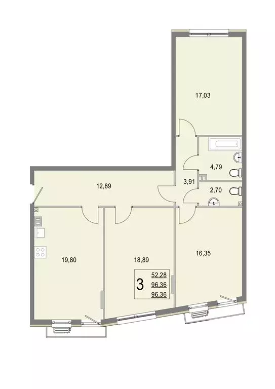 3-комнатная квартира: деревня Крюково, 6 (96.5 м) - Фото 0