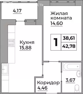 1-комнатная квартира: калуга, улица первых коммунаров, 18 (38.61 м) - Фото 0