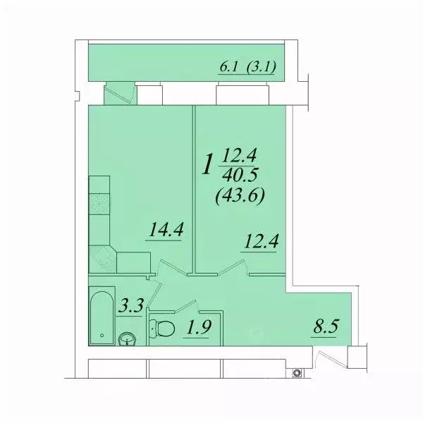 1-к кв. Вологодская область, Вологда Южный мкр,  (43.6 м) - Фото 1