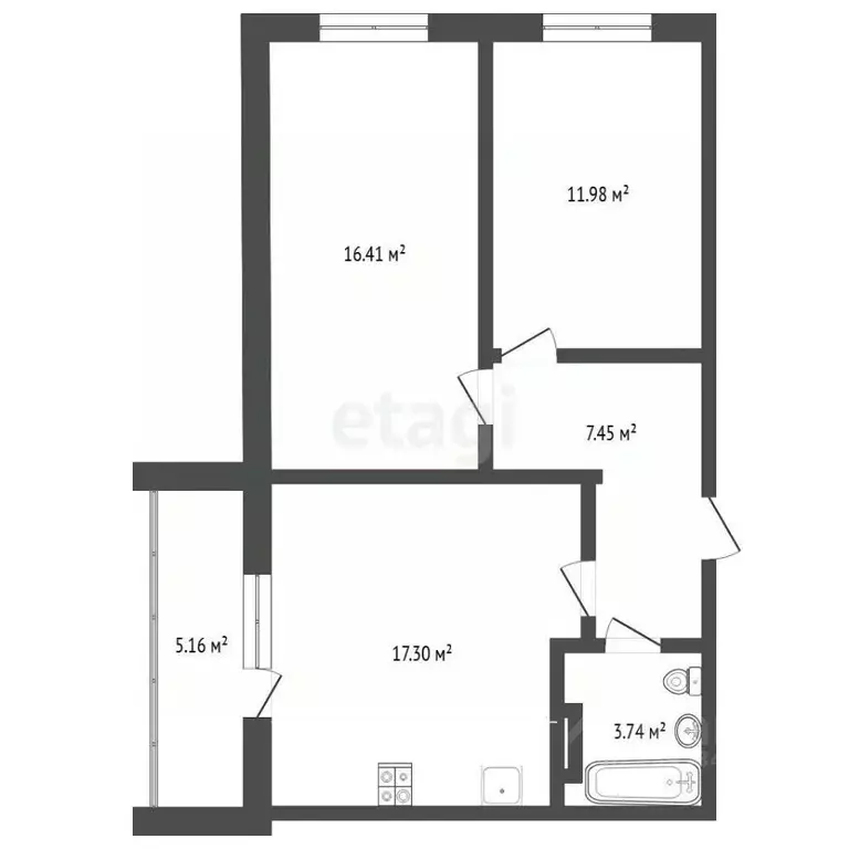 2-к кв. Тюменская область, Тюмень ул. Алматинская, 5 (56.9 м) - Фото 1