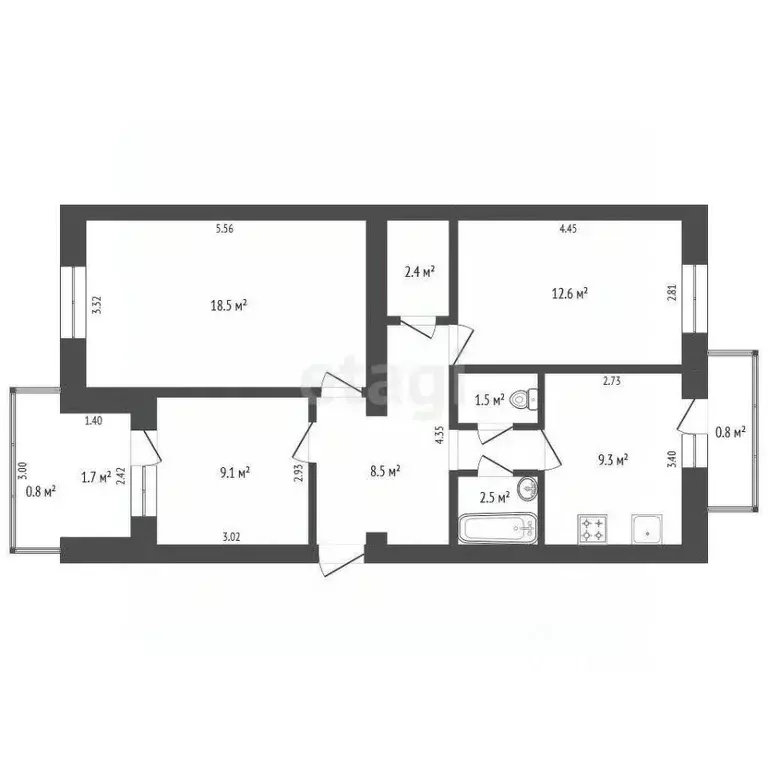 3-к кв. Крым, Кировское пгт ул. Дзержинского, 25 (63.4 м) - Фото 2