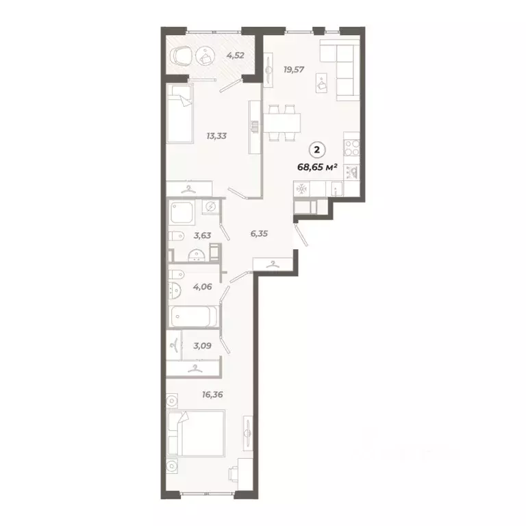 2-к кв. Санкт-Петербург ул. Коли Томчака, 21Д (68.65 м) - Фото 1