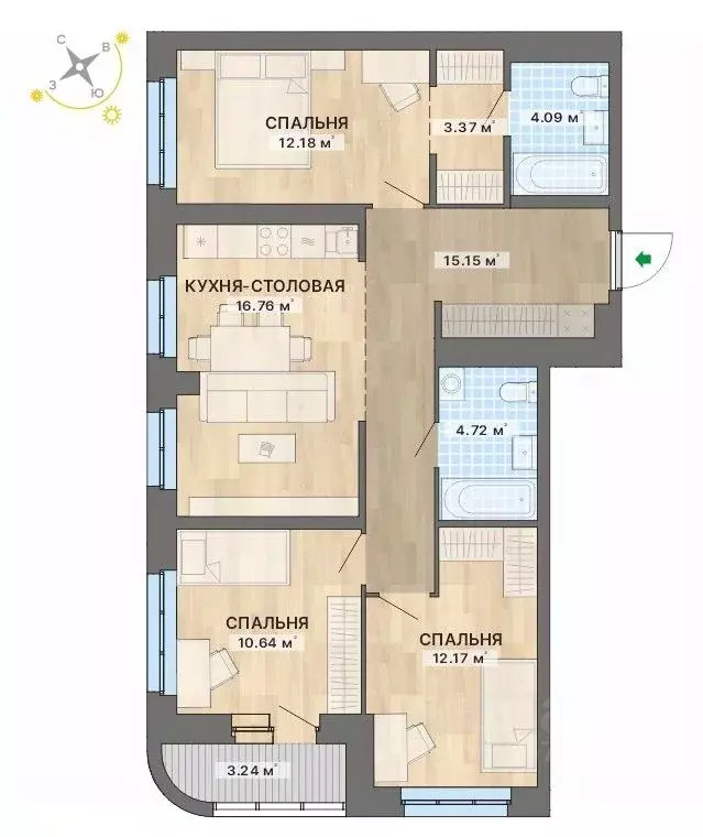 3-к кв. Свердловская область, Екатеринбург Уралмаш жилрайон, ул. ... - Фото 1