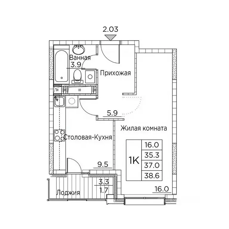 1-к кв. Приморский край, Владивосток ул. Расула Гамзатова, 7к3 (38.6 ... - Фото 1