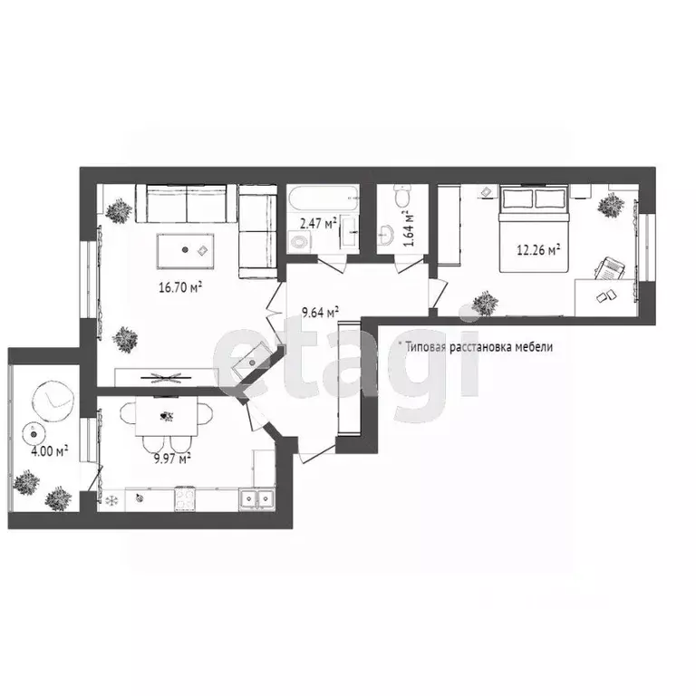 2-к кв. Тюменская область, Тюмень ул. Самарцева, 30 (52.6 м) - Фото 2