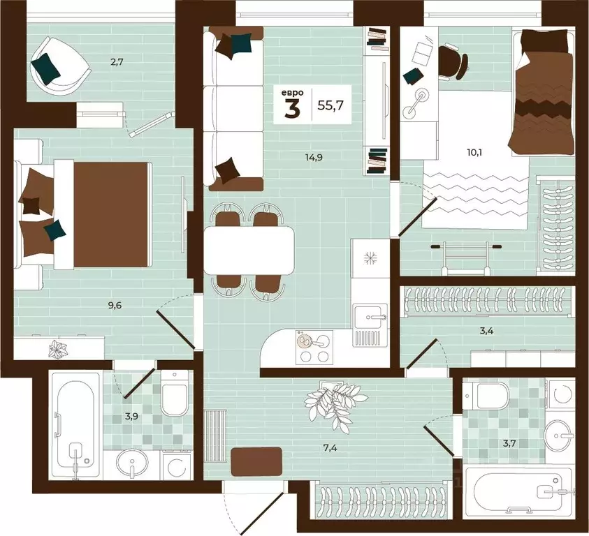 3-к кв. Тульская область, Тула ул. Академика Насоновой, 3 (55.7 м) - Фото 0