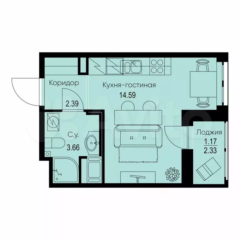 Квартира-студия, 21,8 м, 3/9 эт. - Фото 0