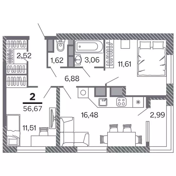 2-к кв. Рязанская область, Рязань Петра и Февронии жилой комплекс ... - Фото 1