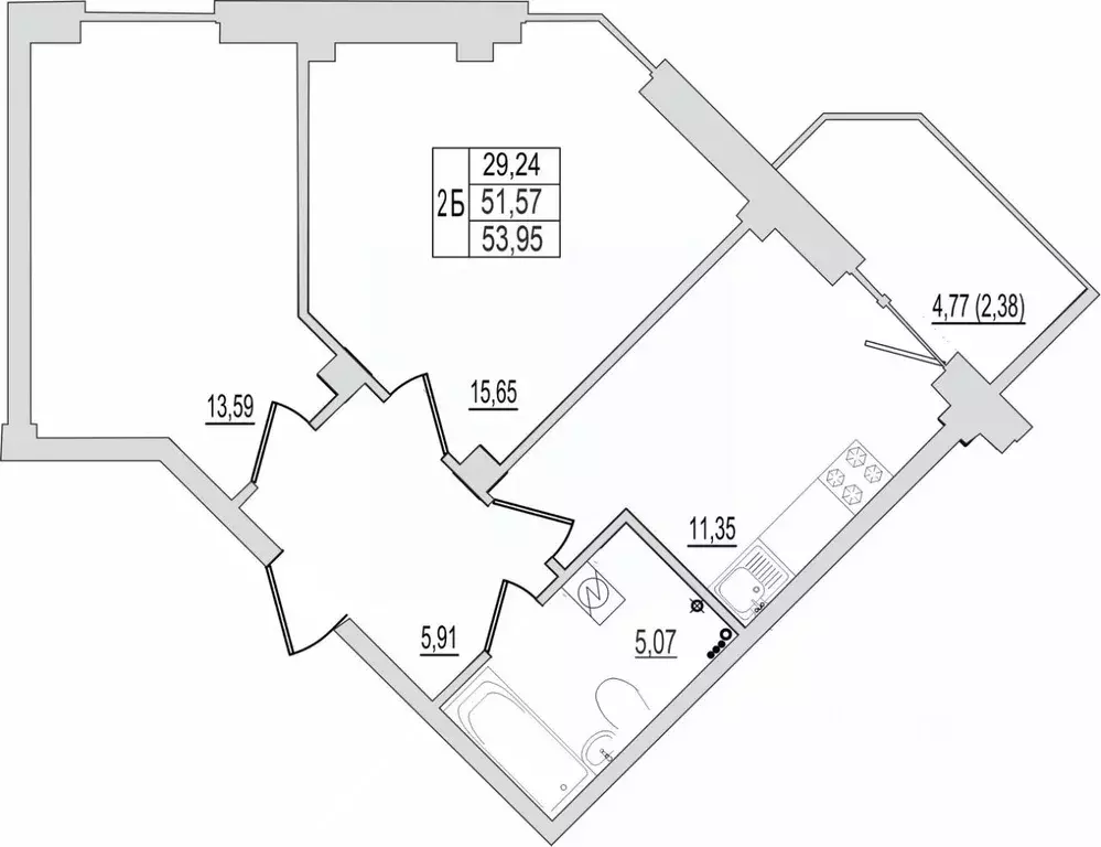 2-к кв. Псковская область, Псков Линейная ул., 87 (53.95 м) - Фото 1