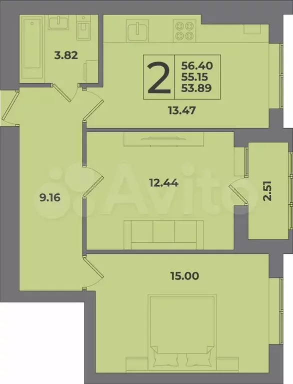 2-к. квартира, 55,2 м, 4/8 эт. - Фото 1