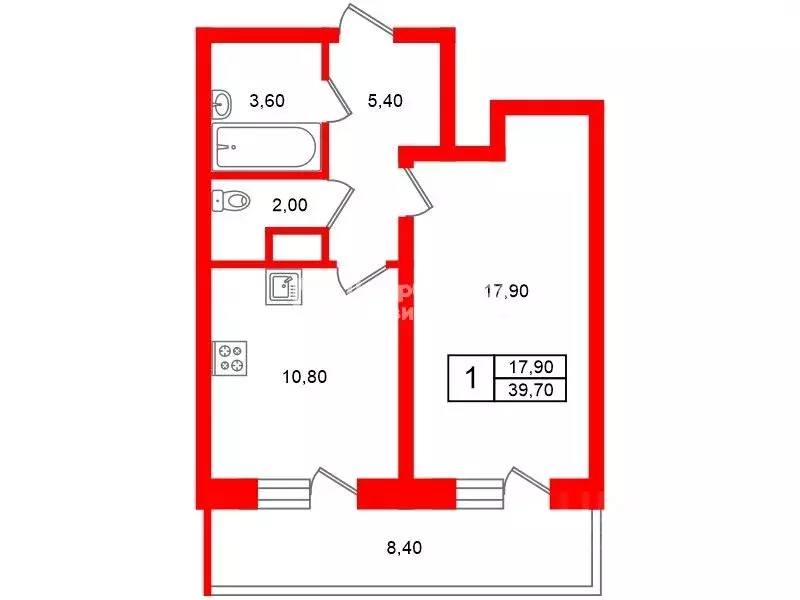 1-к кв. Санкт-Петербург ул. Среднерогатская, 11 (39.7 м) - Фото 2