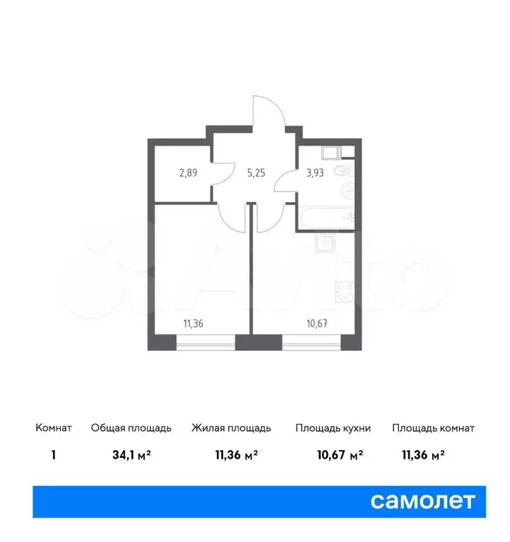 1-к. квартира, 34,1м, 8/17эт. - Фото 0