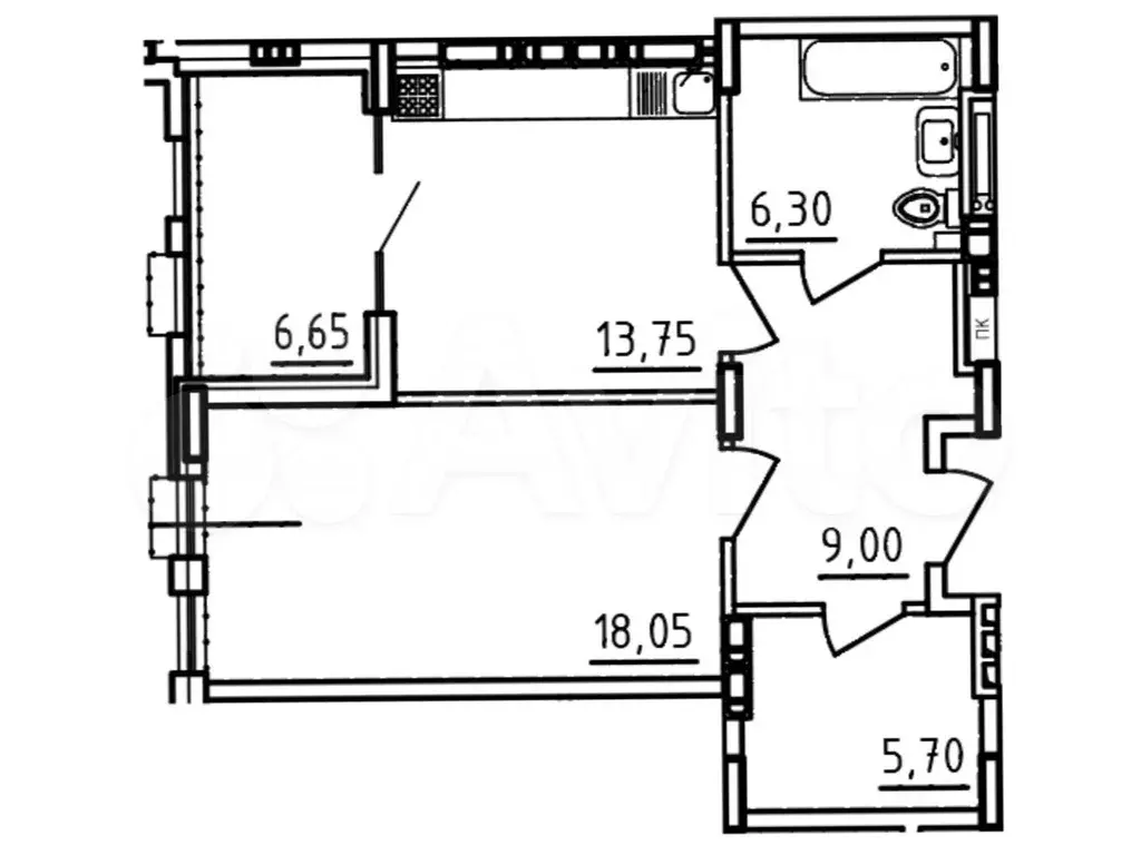 1-к. квартира, 56,1м, 4/9эт. - Фото 1