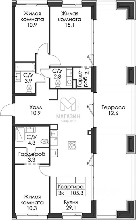 3-к кв. Санкт-Петербург Галерный проезд, 1К2 (105.3 м) - Фото 1