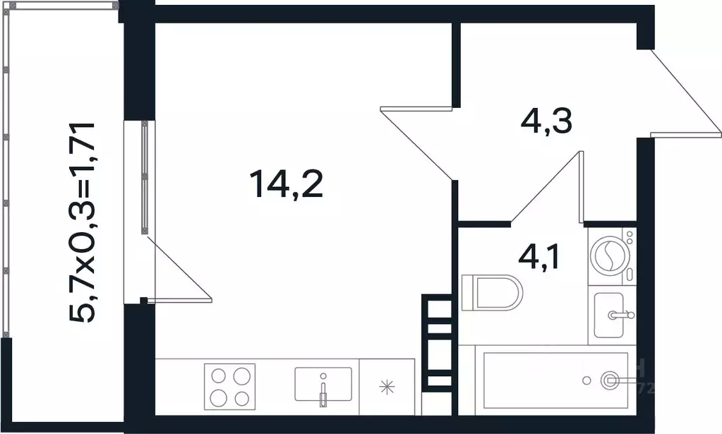 Студия Краснодарский край, Краснодар Новая Елизаветка мкр,  (24.31 м) - Фото 1