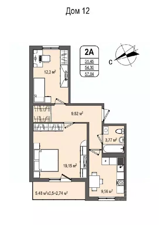 2-к кв. Кемеровская область, Кемерово Космическая ул., 4Б (57.04 м) - Фото 0